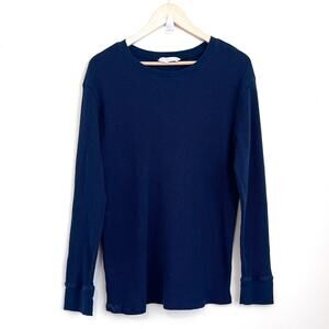 The Company Store Mens Thermal Shirt Size L Blue Waffle Knit‎ Pullover Stretch